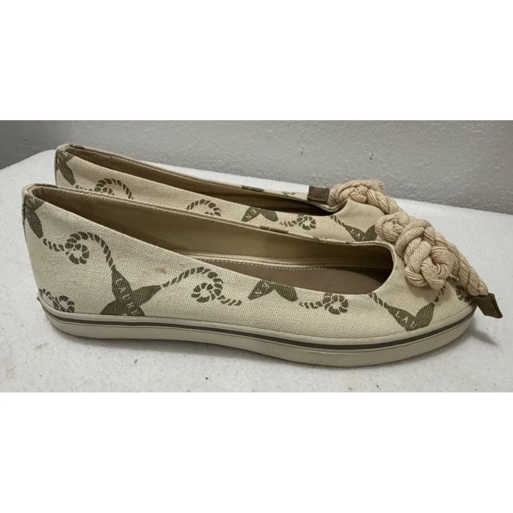 Lauren Ralph Lauren Emilia Y2K Nautical Canvas Ballet Flats Cream Olive Size 7B